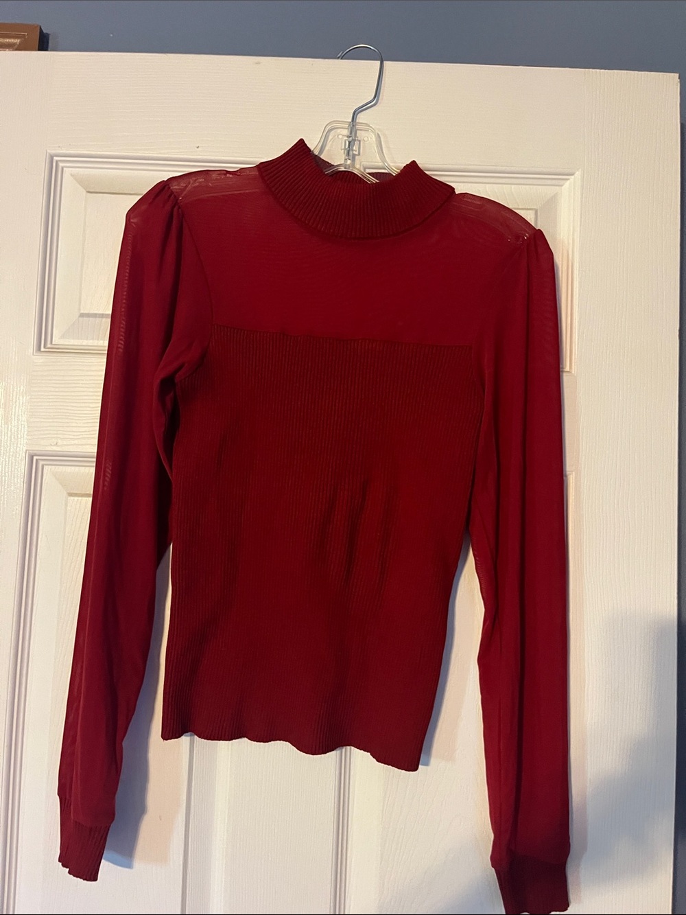 Active USA Women's Burgundy Ribbed Mock Neck Long Sleeve Top